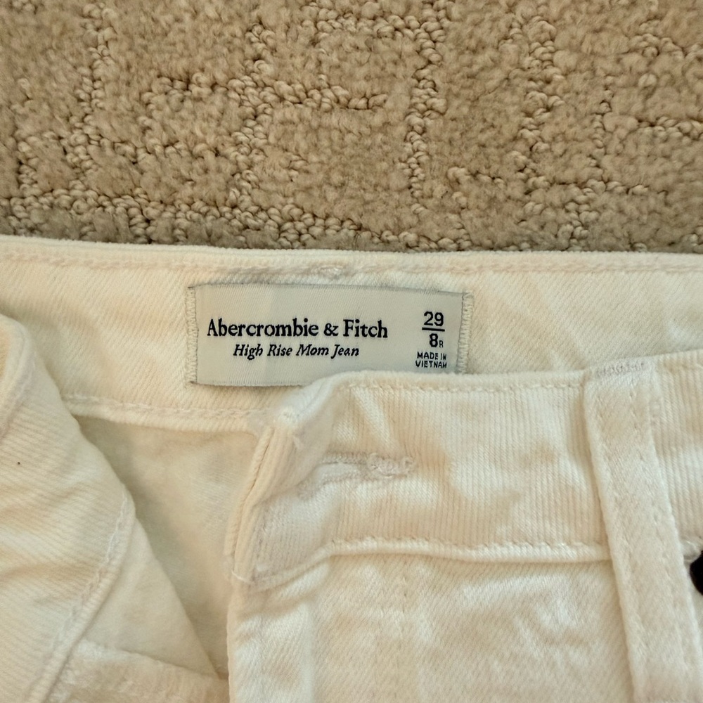Abercrombie & Fitch Curve Love High Rise Mom Jeans in Cream